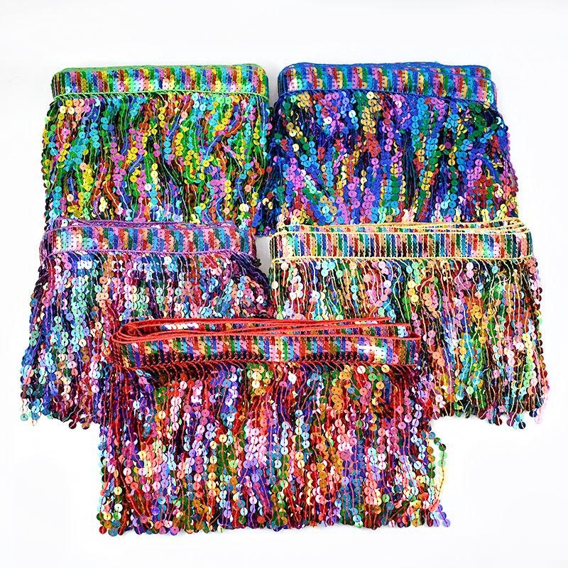 Beaded Trim Fringe - 5/10Yards Sequin Fringe Tassel 16cm Rainbow