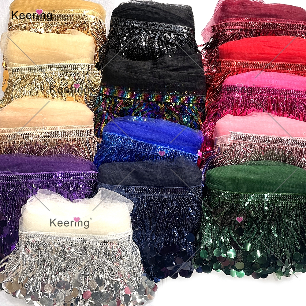 Beaded Trim Fringe - 10Yards Bling Sequins Fringe Tassle Lace