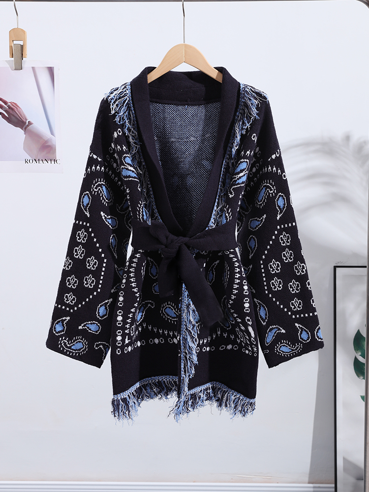 Elegant Print Tassel Cardigan  - Tassel Fringe Trim recensie en prijs